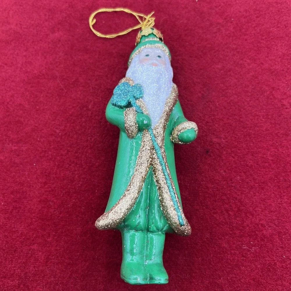 vintage‎ glass Christmas ornament depicting Santa Claus dressed in green - Picture 4 of 12